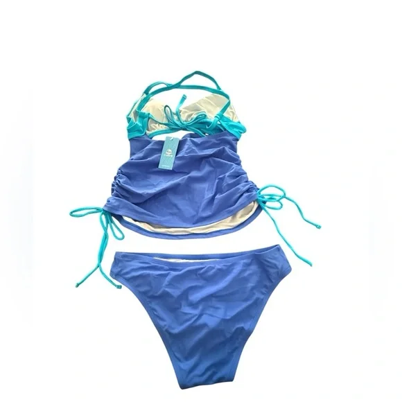 Cupshe Cupshe Blue Ruched Tankini Bikini - Picture 7 of 9